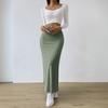 Women‘s Office Package Hip Skirt - Solid Color Pit Striped High Waist Side Slit Midi Skirt for Work