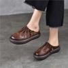 Johnature Soft Soled Round Toe Comfortable Outdoor Slippers Genuine Leather Versatile Women's Shoes