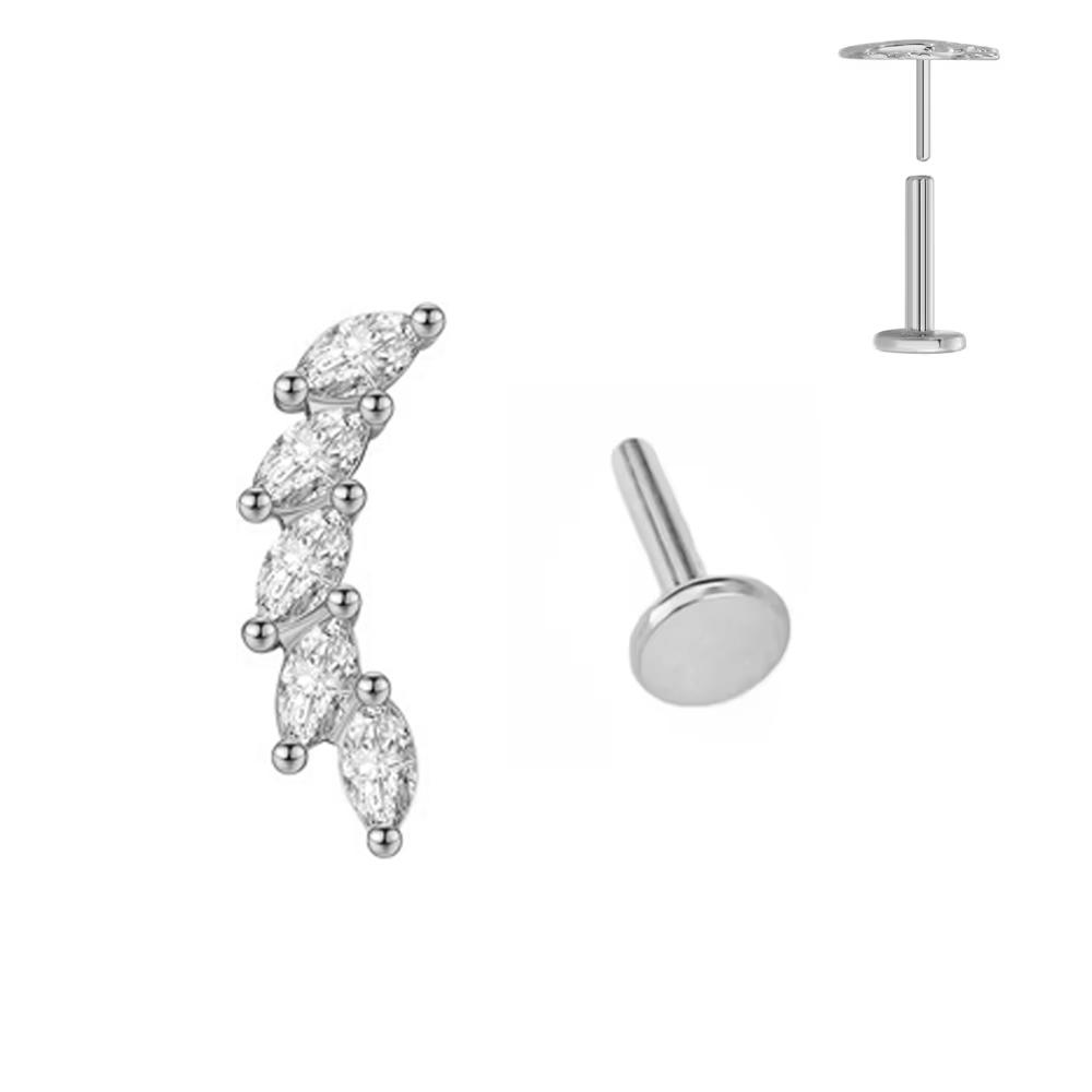 ASTM F136 G23 Titanium Leaf Branch Push In Threadless Labret Piercing 16/18/20G Earring Stud Cartilage Body Jewelry