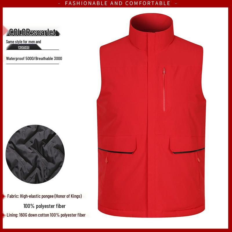 Unisex Autumn/Winter Down Cotton Jacket with Custom Logo - Solid Color Outdoor Vest M красный