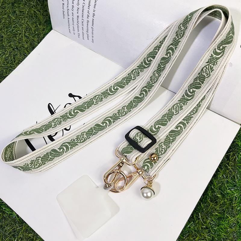 

Mobile phone lanyard long crossbody back shoulder strap lanyard tree leaf pattern pearl pendant adjustment neck wide cloth women s model crossbody style [green]