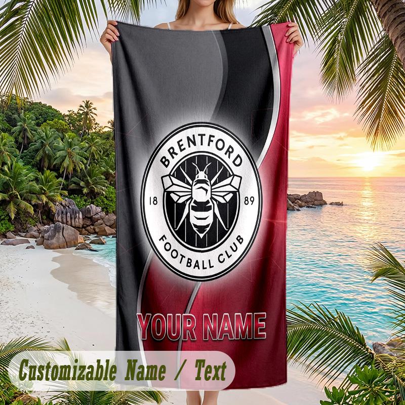 Beach Towel Brentford Football Print Custom Name Text Soft Towel for Swimming Pool