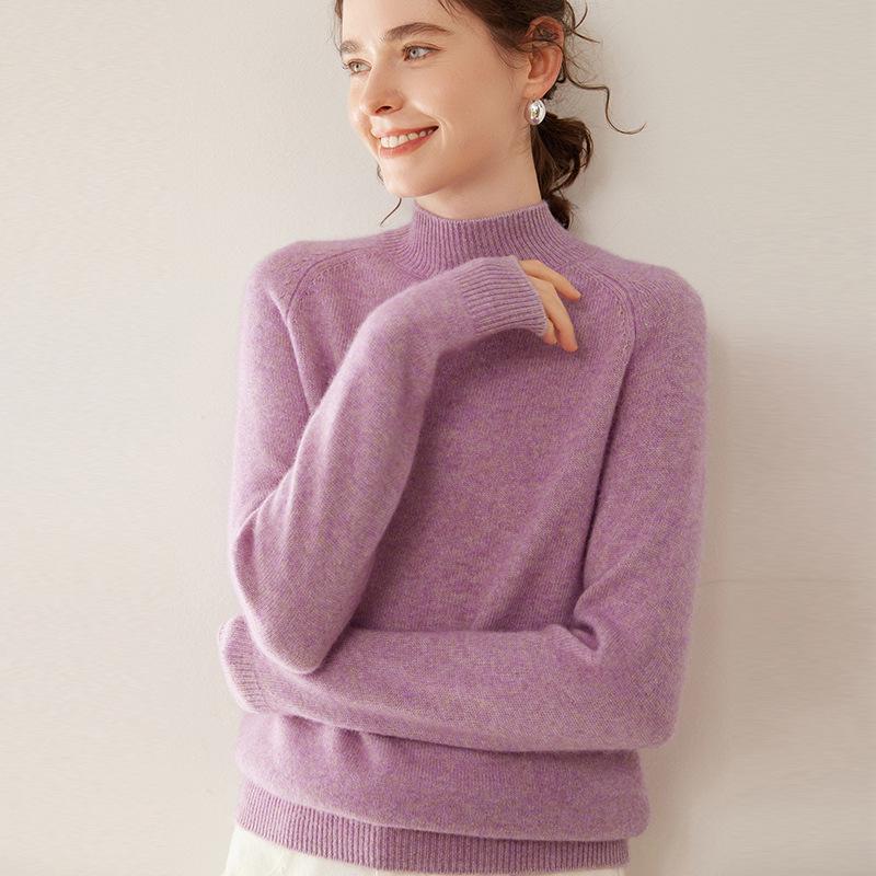 2024 Autumn/Winter Women's Thickened Half-High Neck Cashmere Knit Base Sweater