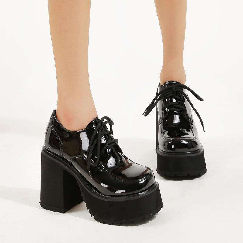 Fashion 10cm Chunky Pumps Plus Size 35-43 Platform High Heels Loafers Women Patent Leather Slip on Jk Uniform Shoes Zapatos De Mujer