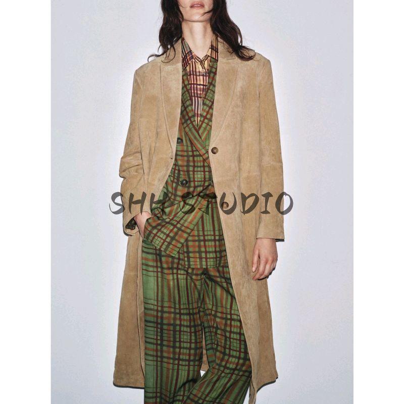 Autumn New Women clothes French style British Style Long Lapel Long sleeve Suede Leather Coat Outerwear 2969063