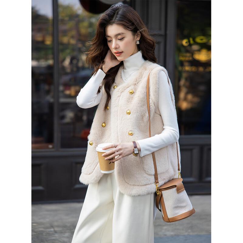 

MOKANA Women s Faux Mink Velvet Double-Breasted Vest