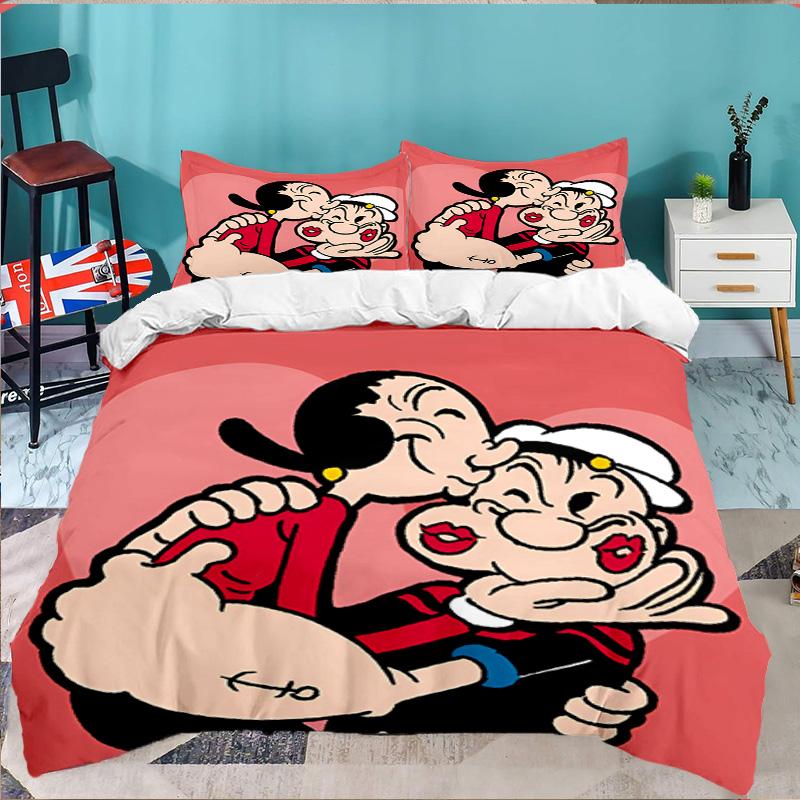 Po-peye And Olive In Action 3PCS Bedding set,Ideal for 1pc Duvet Cover And 2pcs Pillowcases Perfect for Fan gift,Ideal for Bedroom, Dormitory