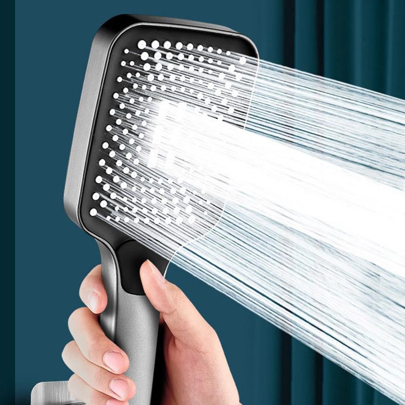 Square Button Adjustable Shower Head Silver Booster Shower Head Thickened Water Outlet Shower Head Set
