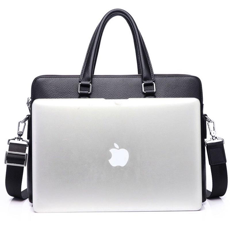Men's Large Capacity Leather Briefcase – Multi-Compartment, Double Zip, Horizontal Laptop Bag