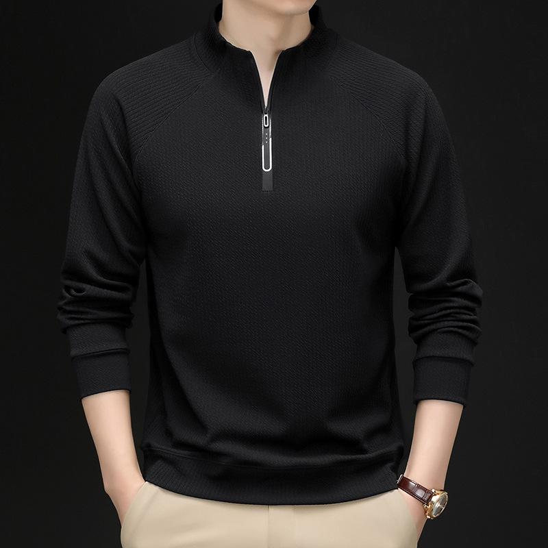 Spring and Autumn Half Zipper Men's Sweatshirt Men's High-end Stand Collar Casual Long Sleeve T-shirt Men's Clothes Jacket