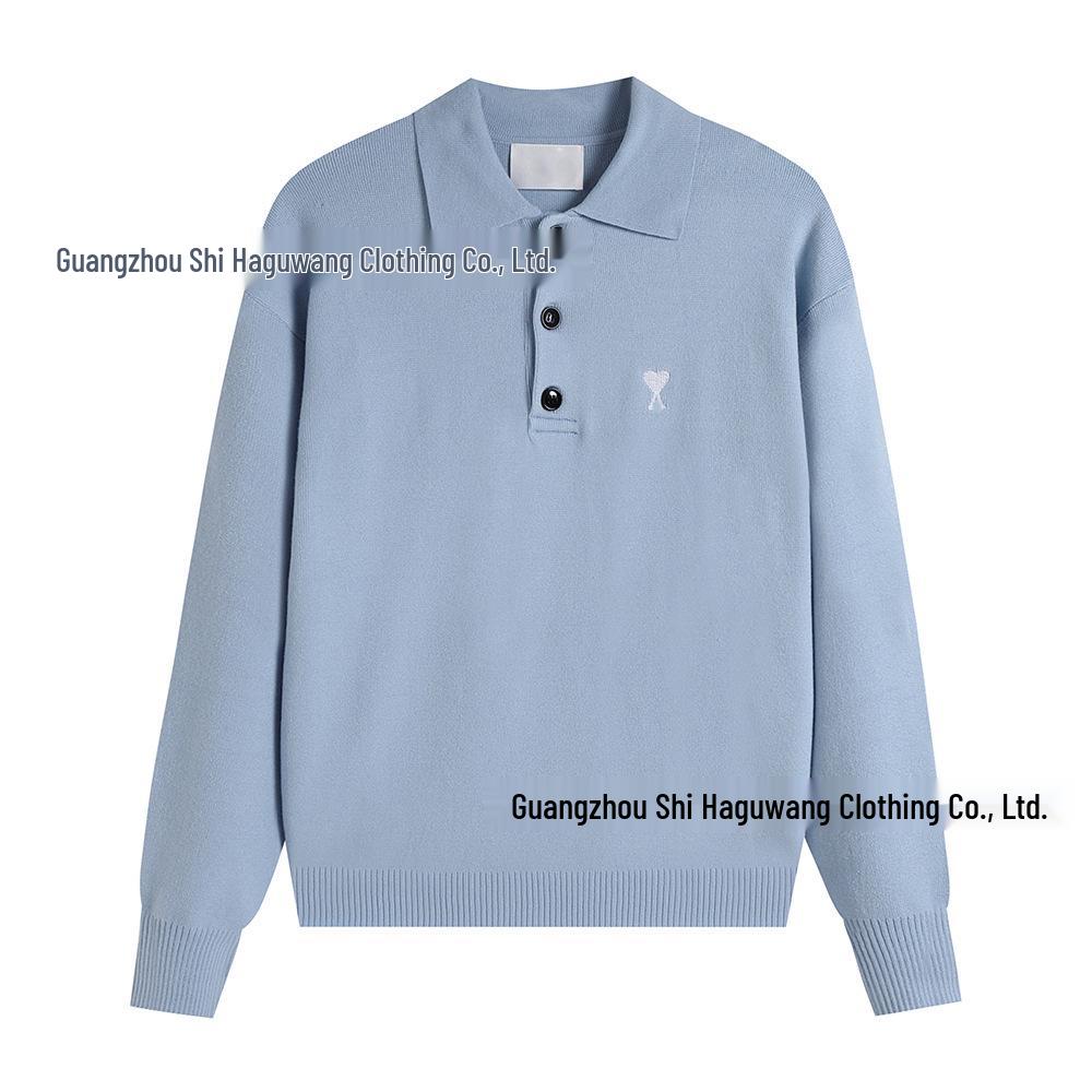 

Unisex Fashionable Heart Embroidery Knit Lapel Polo Sweater for Couples - Autumn Winter Collection Extra Large