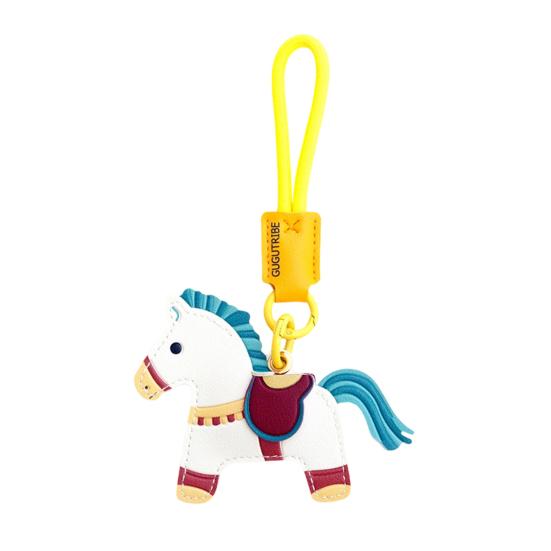 

Keychain Pendant Cartoon Horse Shape Key Holder Colorful Faux Leather Access Card Case Bag Lanyard Decorative Keychain Accessory