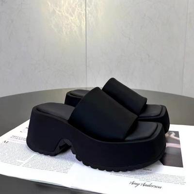 Eleganti pantofole da donna con plateau, estive, con tacchi alti, in pelle, da donna, per esterni, antiscivolo, casual, da spiaggia, sandali, scarpe da donna