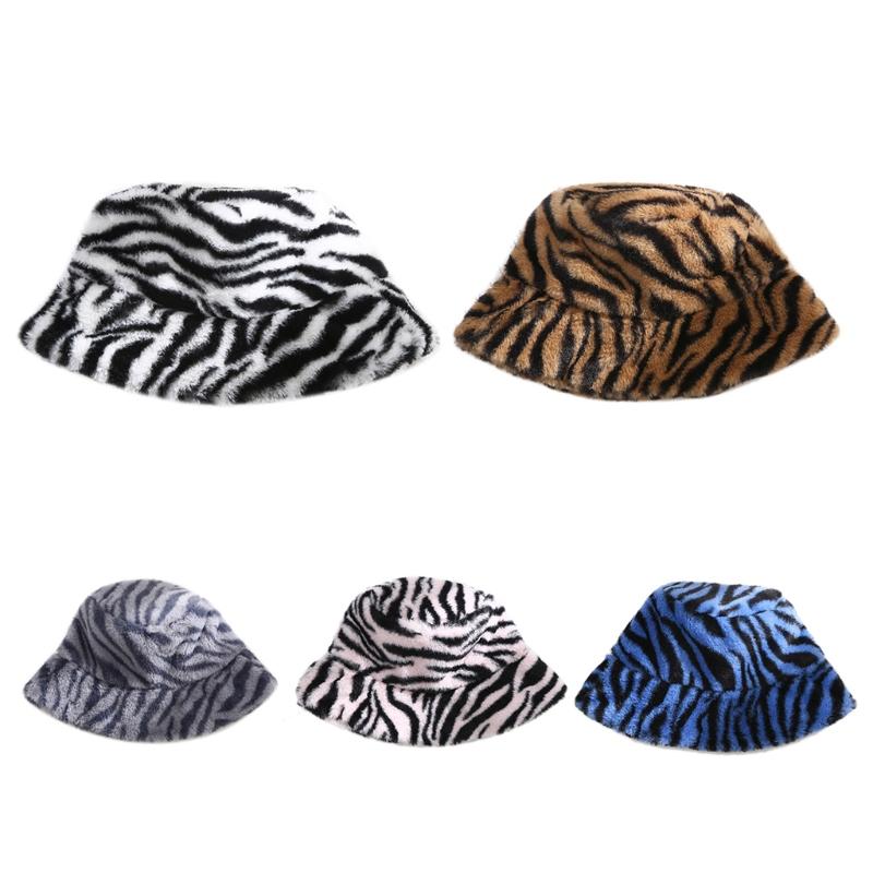 Caps with Flat Top for Warm Keeping Fuzzy Caps with Full-Covered Zebra Grain Decoration Hats Unisex Women Men