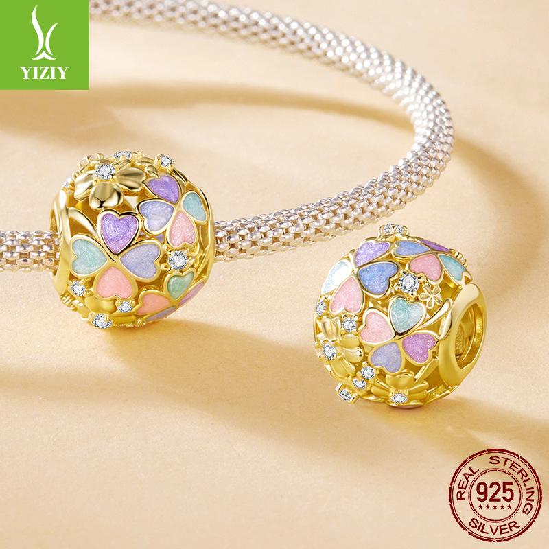 S925 Sterling Silver-Plated K Gold Four-Leaf Clover Bracelet Beaded Autumn Romantic Leaf Diy Bead Accessories