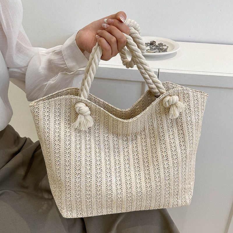 Premium Large Capacity Straw Woven Tote Bag - Stylish Versatile Thick Rope Shoulder Bag