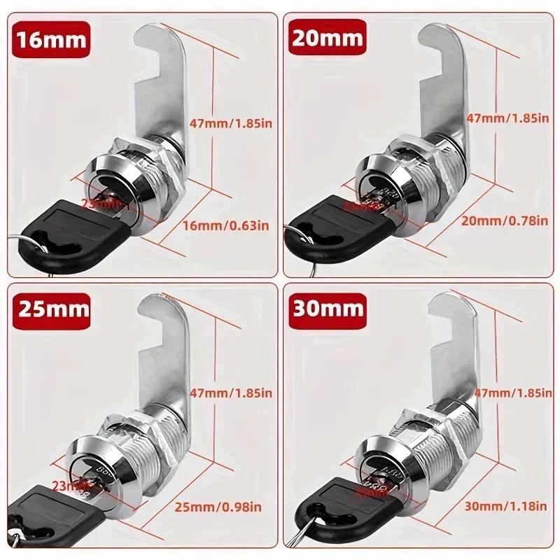 4Pcs 16/20/25/30mm Cam Locks Drawer Cabinet Lock Mail Box Locker Home Cupboard Door Tongue Lock With 2 Keys Furniture Hardware