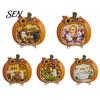 Solid Wood Autumn Home Accents Halloween Ghost Pumpkin Tabletop Sign, Wooden House with Mini Tiered Tray Ornaments Scene, Fall Harvest Desktop