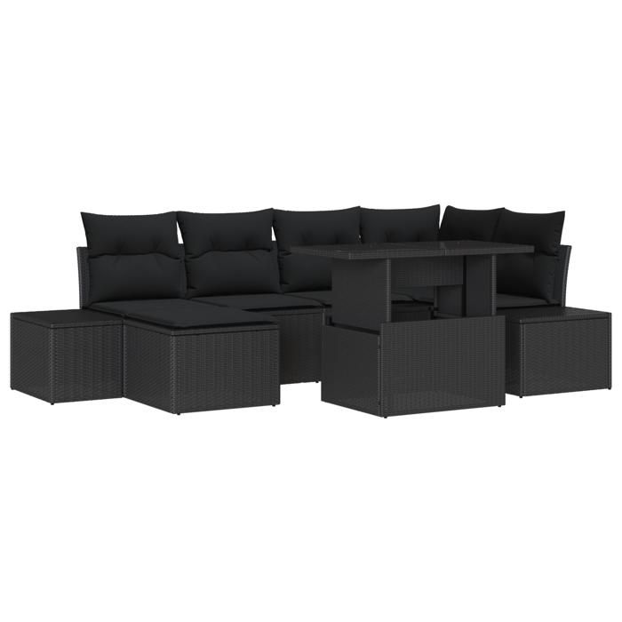 VidaXL Ensemble de canapé de jardin 7 pièces avec coussins en poly rotin noir 3357956