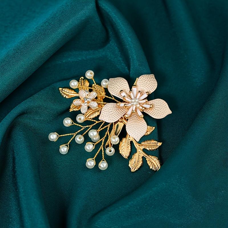 1PC Gold Handmade Pearl Flower Hairpin Women Photo Styling Banquet Party Hair Accessories