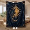 Celestial Sun And Moon, Gift for Astronomy Lovers, Blanket, Golden Navy Starry Design, Home Decor Bed Sofa, Soft Cozy Multi-Purpose