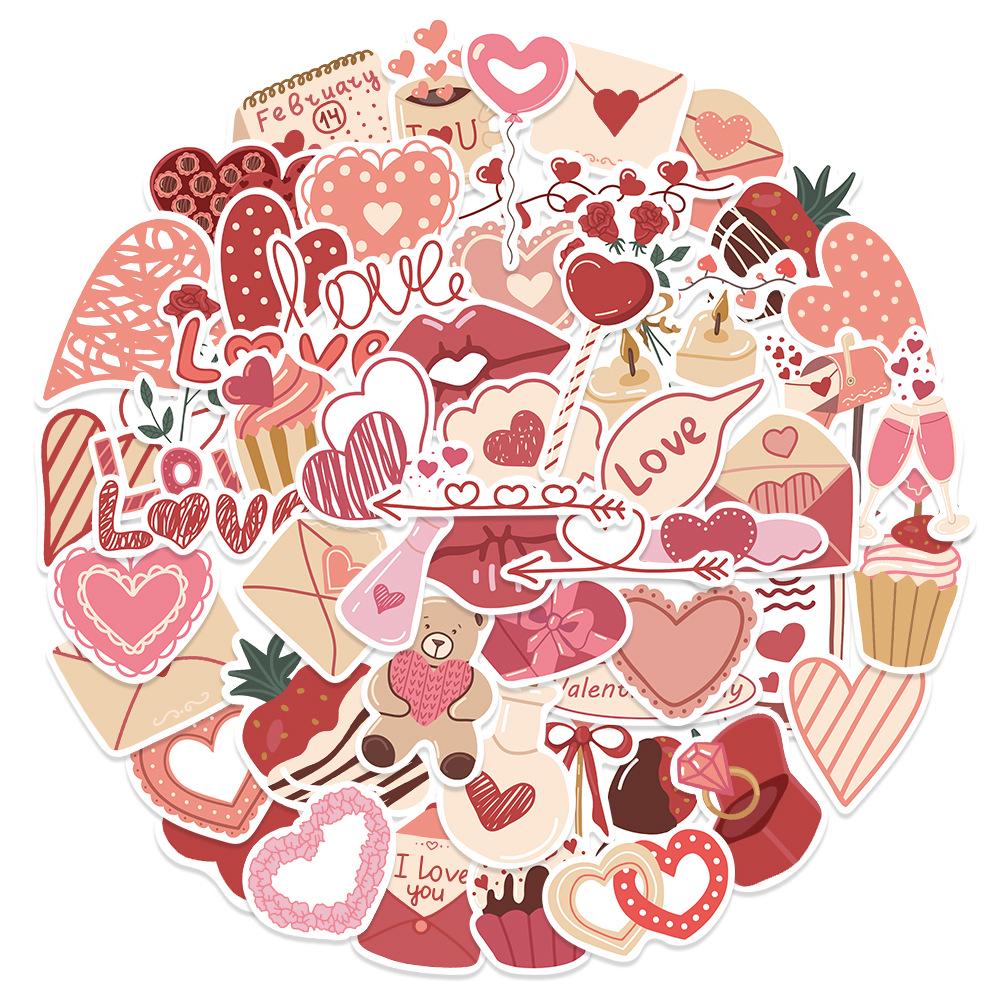 Valentine's Day 50-Piece LOVE Graffiti Stickers - Waterproof Cartoon Decorations for Luggage and Rooms