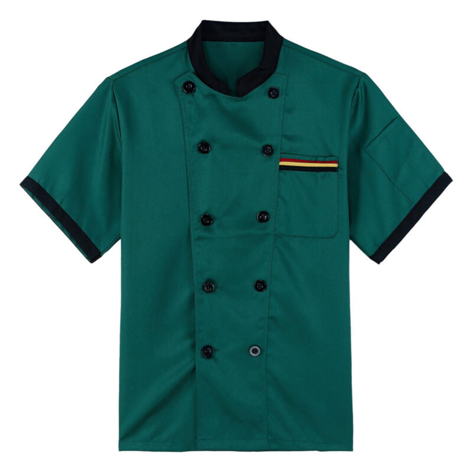 

Professional Jacket Short Sleeve, Double-Breasted, Breathable Cotton , Unisex Kitchen Uniform, Red/Black XXL зелёный