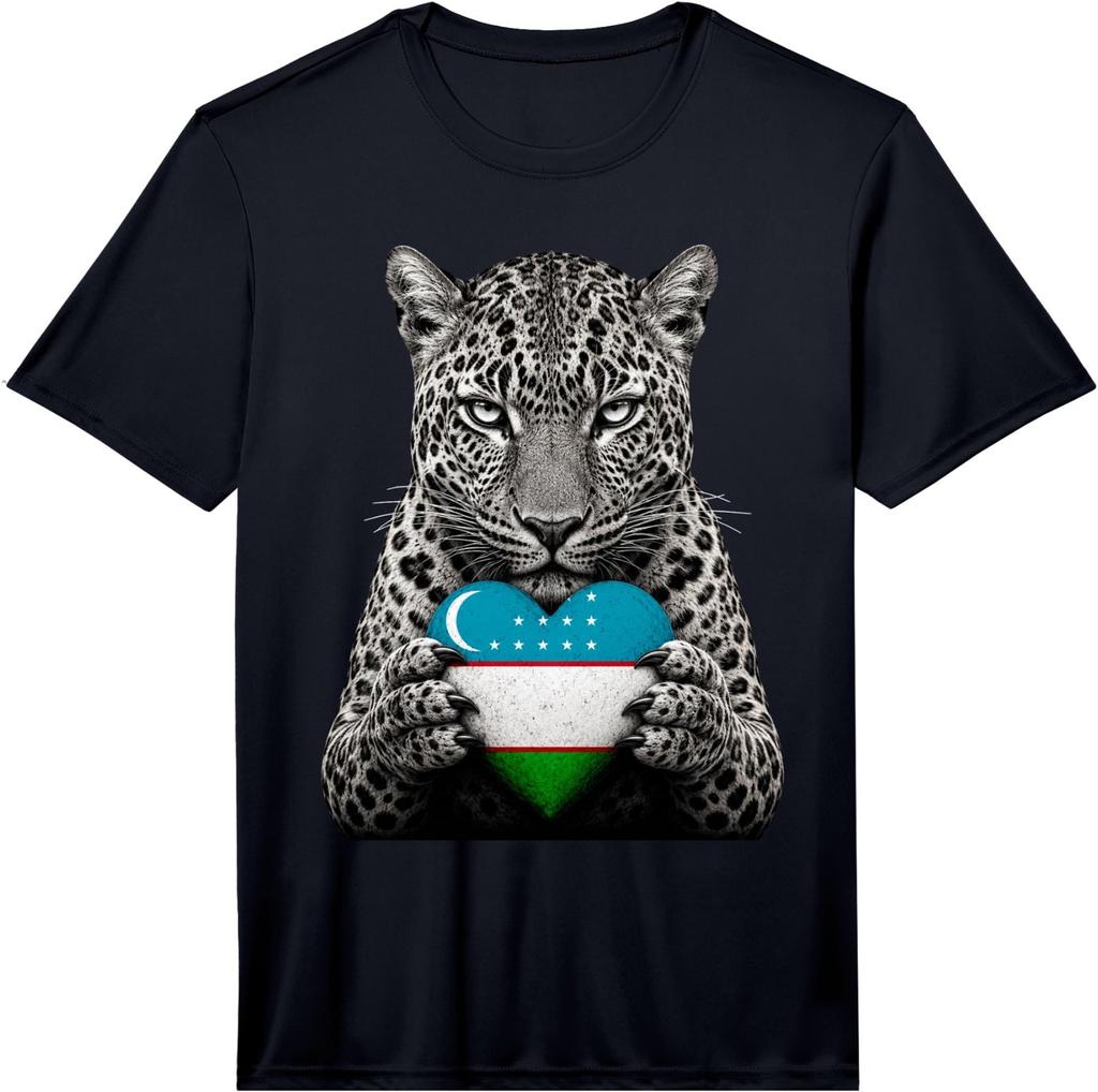 Uzbekistan Flag Heart Pride Country Heritage Leopard Uzbek Performance T-Shirt