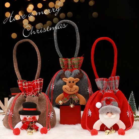 Christmas Gift Bags with Drawstring Design Cute Cartoon Packaging Tote Bag for Festive Party Decoration