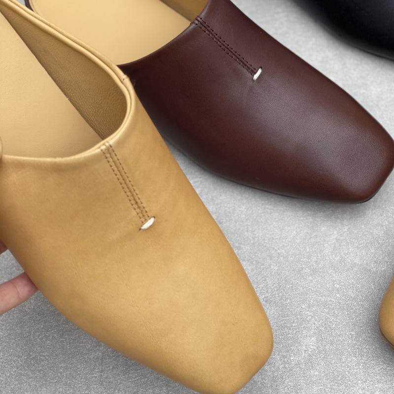 Mode GKTINOO 2025 Zomer Nieuwe Vierkante Neus Hoge Hakken Casual Handgemaakt Echt Leer Ademend Dames Sleehakken Slippers