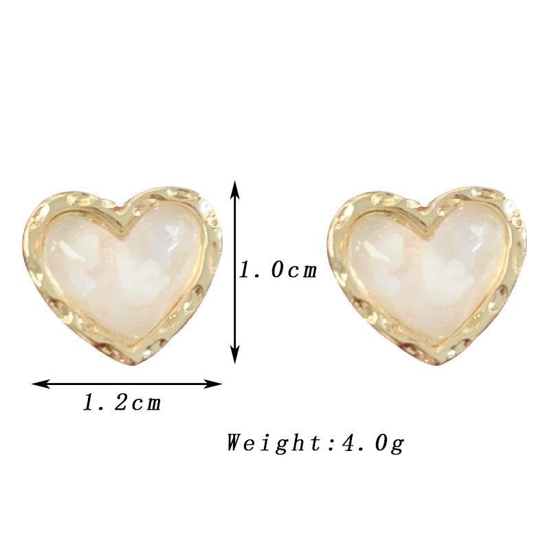 

White Acrylic Heart Stud Earrings for Women Sweet Cute Golden Metal Frame Geometry Small Earrings Party Girls Elegant Zircon