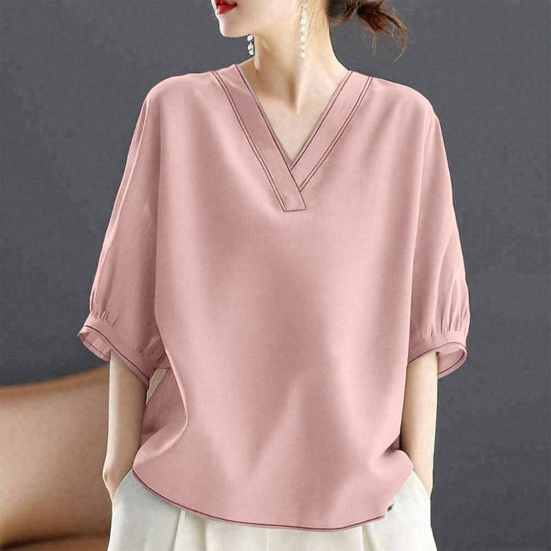 ZANZEA Women Casual V-Neck 3/4 Sleeve Loose Blouse