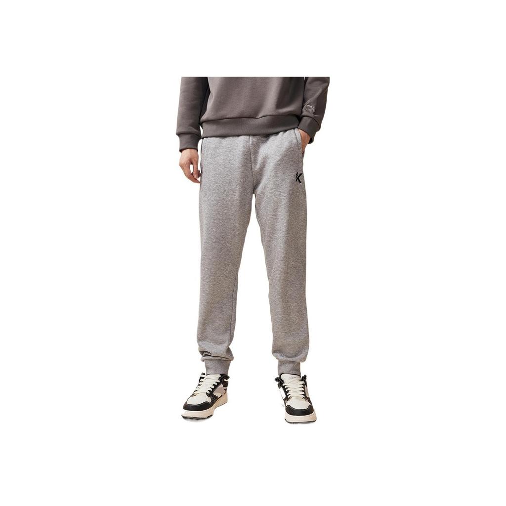 Anta Loose Logo Embroidered Cuff Casual Straight Leg Sports Pants Men Bottoms Gray 952231350-2