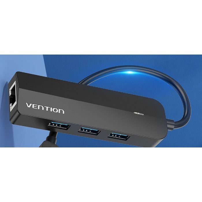 Vention 5-en-1 USB-C vers 3x USB 3.0 / Adaptateur RJ45 Gigabit Ethernet / Micro-B HUB 0.15M Noir ABS Typ