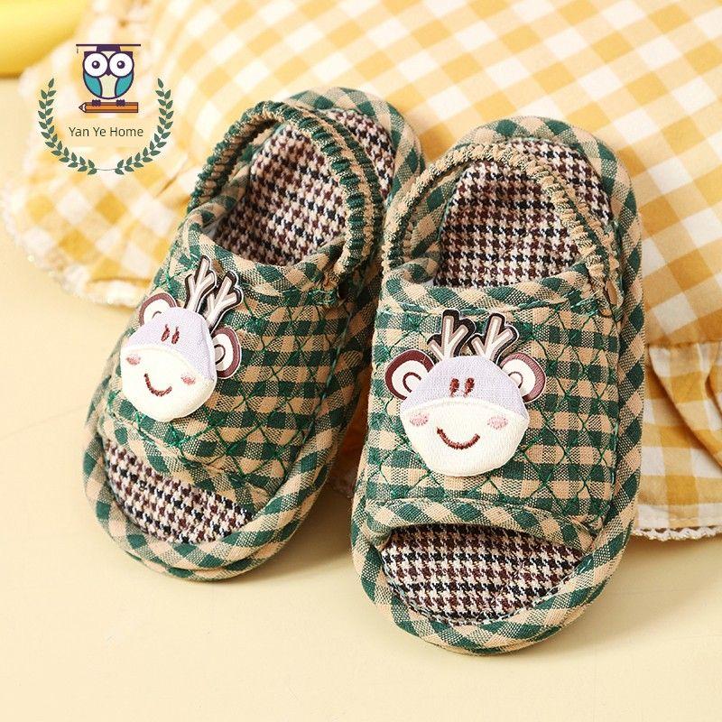

Children Household Fabric Slippers for Boys and Girls Silent Anti-Slip Cloth Bottom Tendon Bottom Indoor Handmade Cotton Slippers Green 22