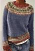 European & American Women's Color-Block Round Neck Fashion Pullover Sweater