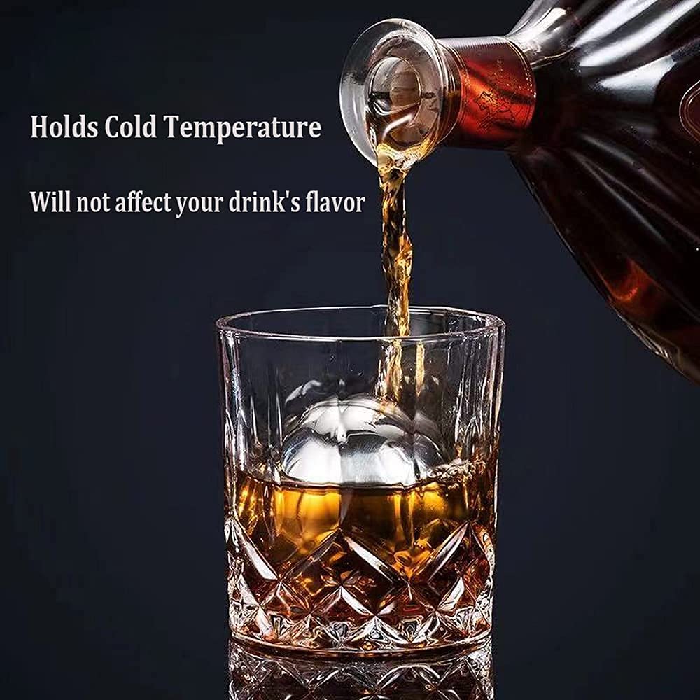 Ecentaur Reusable Stainless Steel Ice Cube Metal Whiskey Stone Balls for Drinks Set of 2 5.5cm