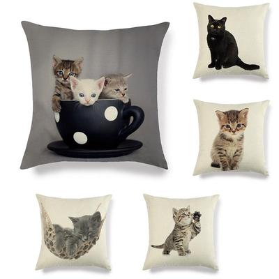 Cute Cat Linen Sofa Cushion Cover - Simple Style, Special Edition 430