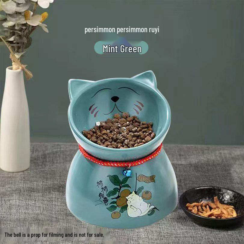 Anti-Spill Ceramic Cat Bowl with Neck Protector, High Foot Design, Anti-Slip, Prevents Black Chin Stains