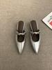 pointed toe bag head half slippers women's spring and autumn new small slope heel single shoes one pedal low heel flat shoes cool slippers
