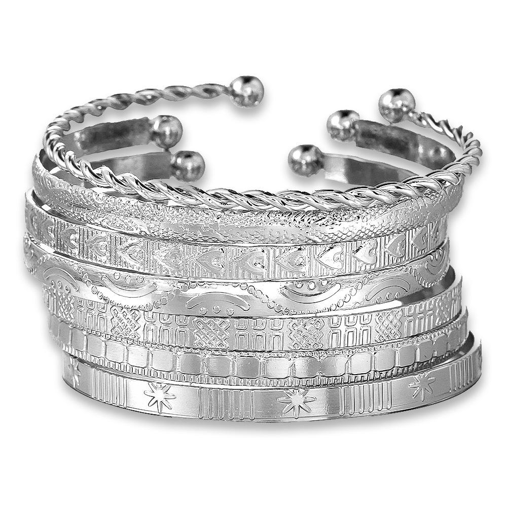 European and American multi-layer metal jewelry simple personalized chain bracelet bohemian fashion multi-layer stacked bracelet set