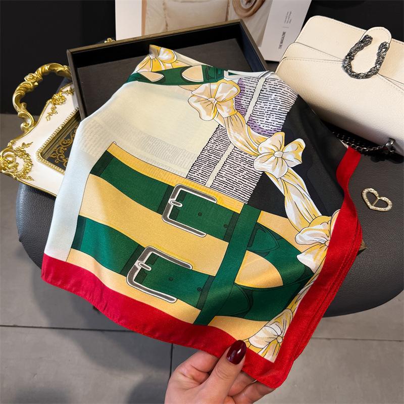 Harness Pattern Printed Silk Scarf Square Scarf High Sense Versatile Shawl Sunscreen Neck Small Square Scarf Headscarf Women's Scarf