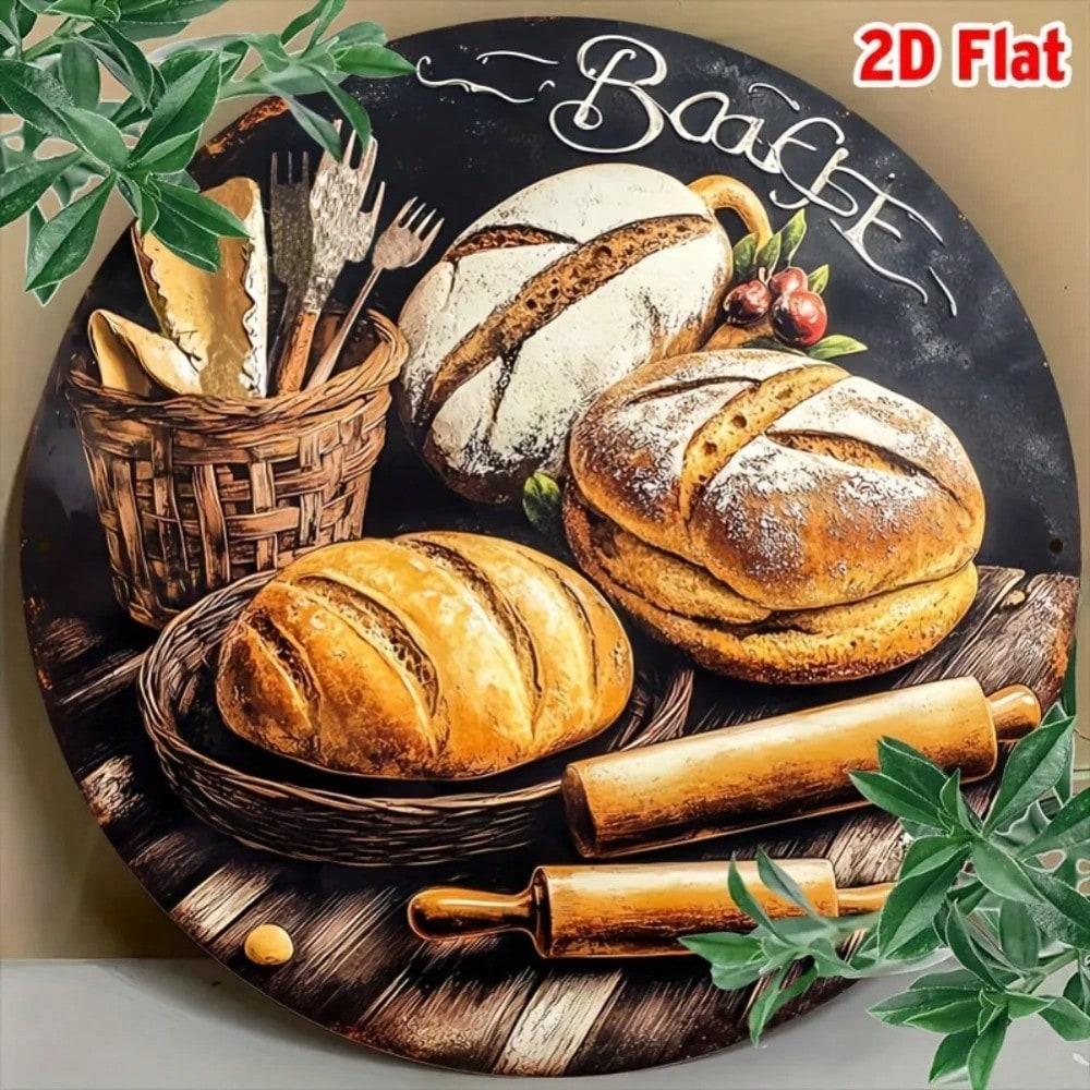 Vintage Bakery Decor Metal Tin Sign Kitchen Wall Art Round Plaque