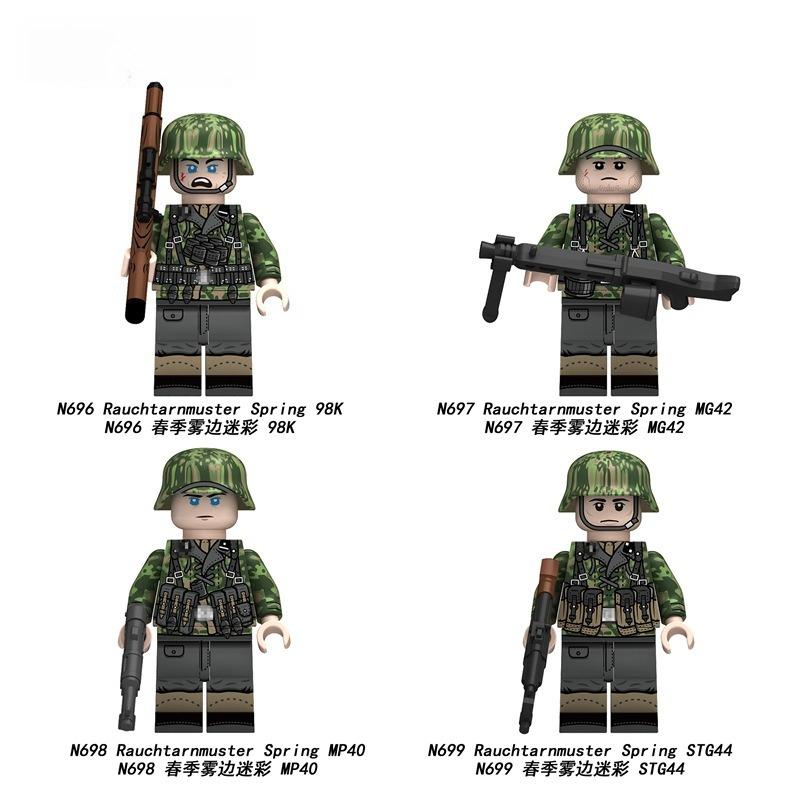 Neue Militärserie Armee Deutsche Frühjahrstarnung Soldat 4,5cm Bausteine Infanteriefiguren Helm Steine Montage Spielzeug