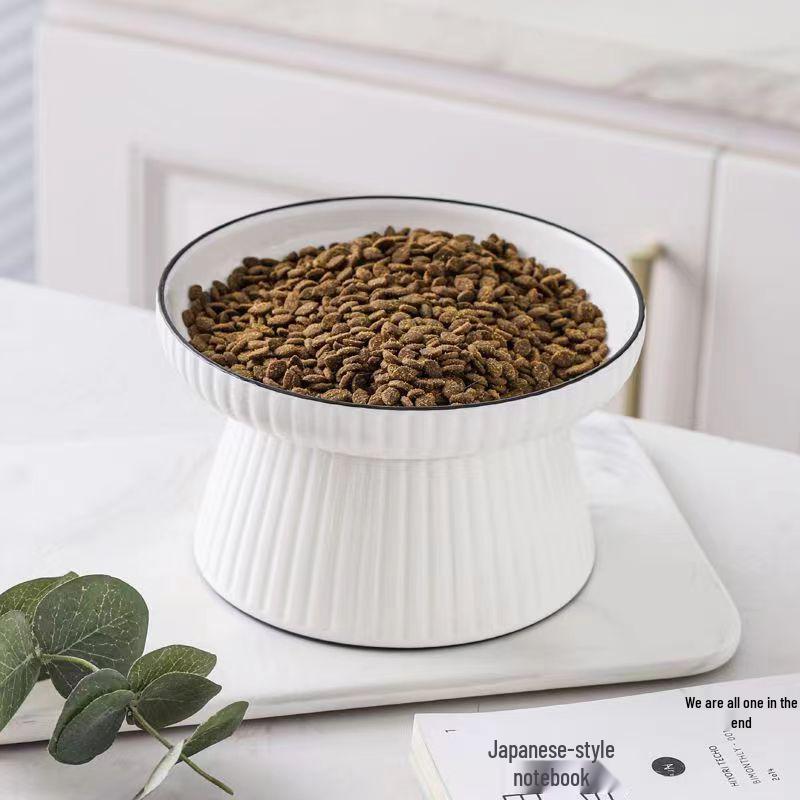 Large Ceramic Cat & Dog Bowl - Elevated Design for Cervical Protection, Wide Mouth, Garfield Cat-Suitable