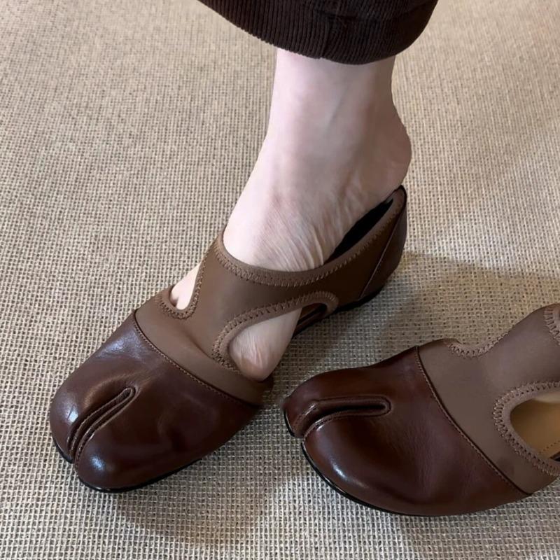 Inner Heightening Version~ French Niche Split-toe Shoes Hollow Sandals Women's New Summer Versatile Mary Jane Single Shoes