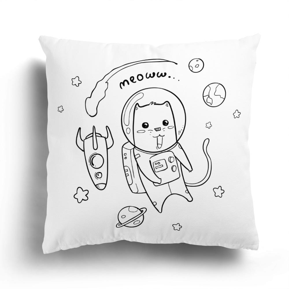 Home Sofa Cushion Cover Cartoon Pattern Pillowcase Fashion Black And White Star Astronaut Plush