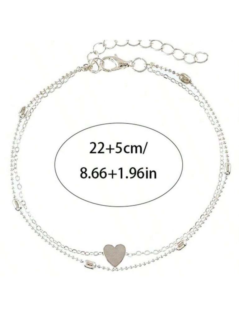 Silver Multi-Layered Anklet Set Bohemian Stackedoval Satellite Beads Heart Shape Anklet Fashion Beach Surfer Jewelry Accessories