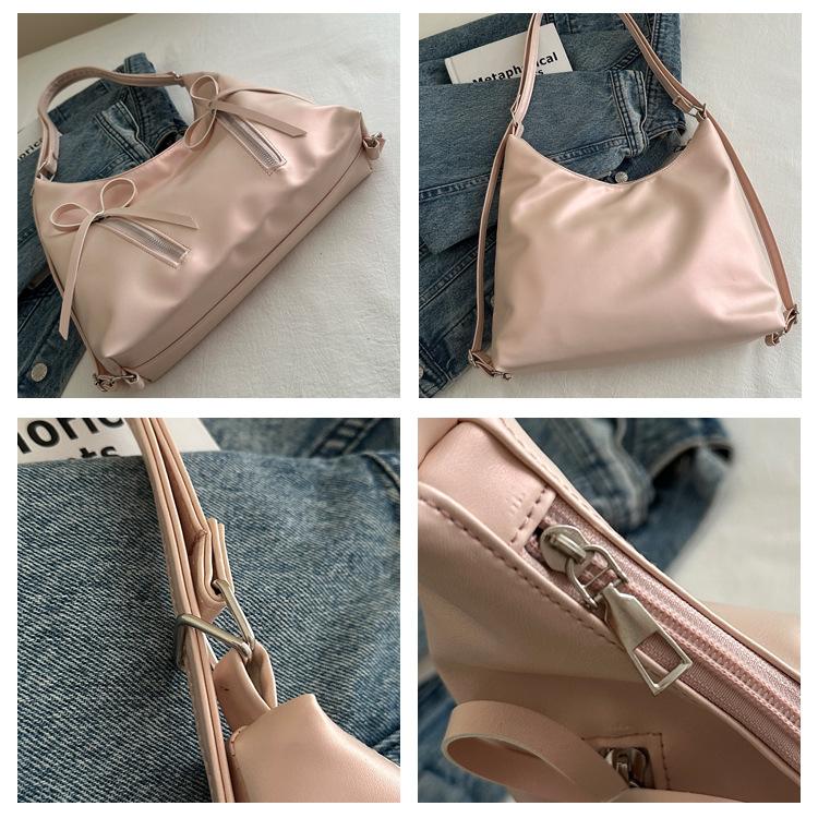 Korean Style Bowknot Faux Leather Tote Bag Versatile Women's Shoulder Handbag CLE