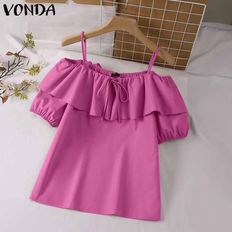 

VONDA женские летние топы с открытыми плечами и рюшами на шнуровке